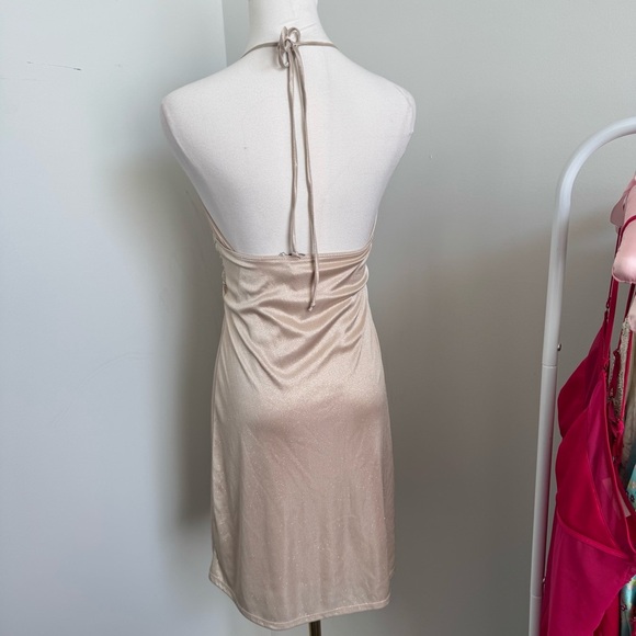 Vintage Y2K Gold Shimmer Halter Dress S - Picture 6 of 8
